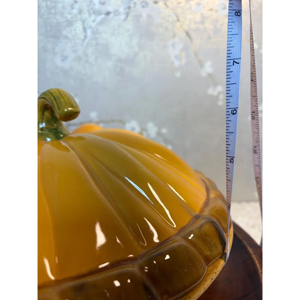 VTG Over and Back Ceramic Pumpkin Pie Dish Covered Casserole Baker Harvest Fall